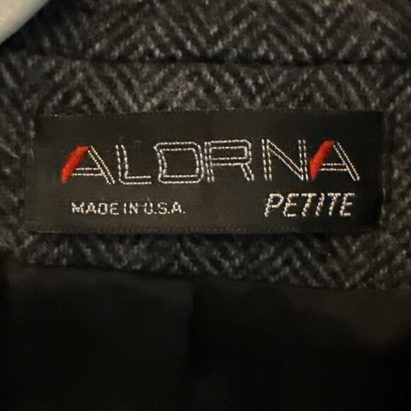 Alorna Vintage 80's Herringbone Double Breasted Coat Large Petite 3/4 Length USA - Picture 3 of 7